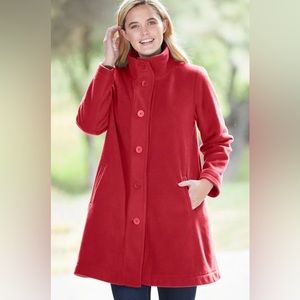 Woman Within Plus Size Fleece Swing Funnel-Neck Coat